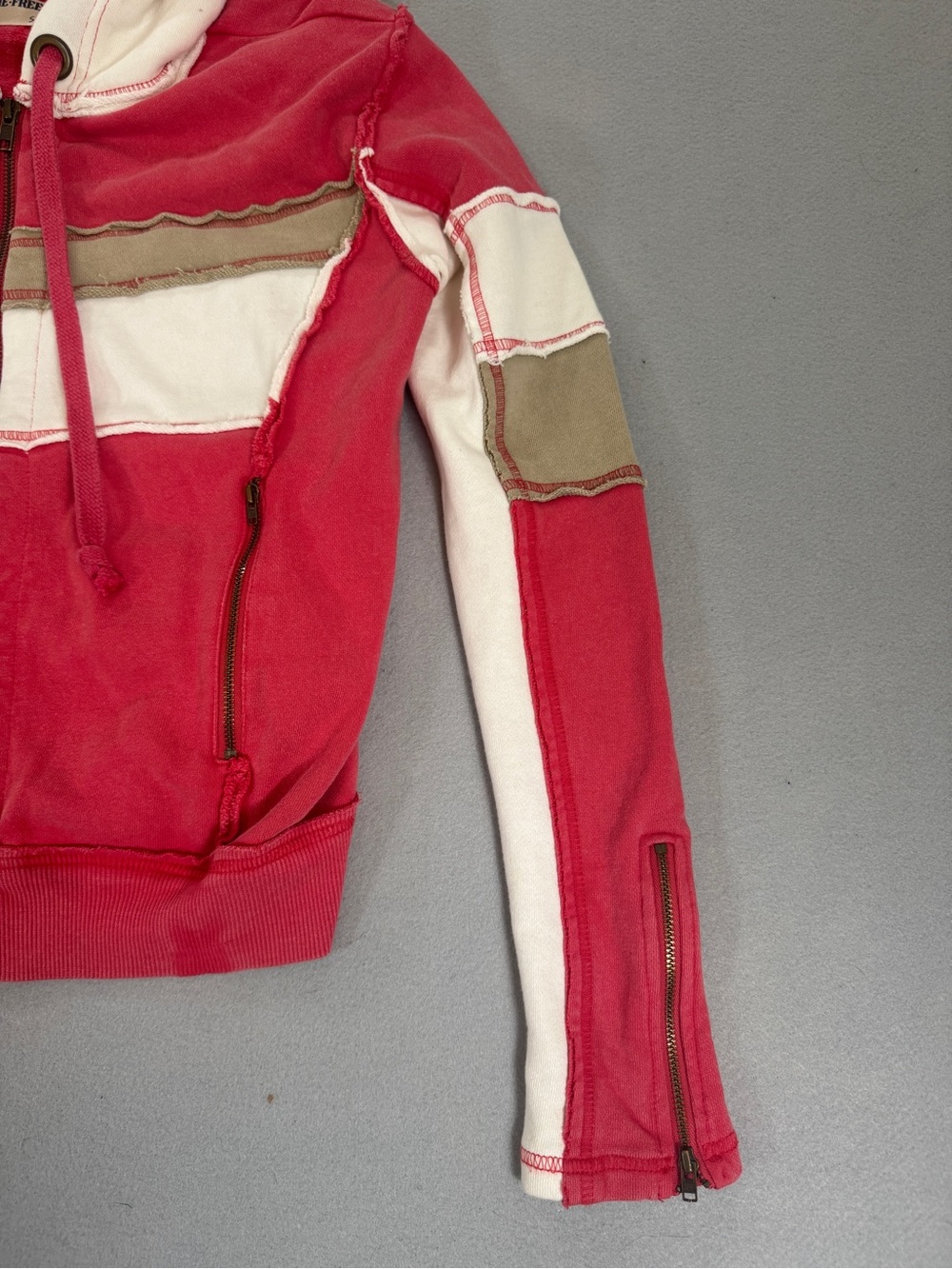 Free People We The Free Cori Moto Colorblock Zip Hoodie Jacket Small Festival - Picture 10 of 13